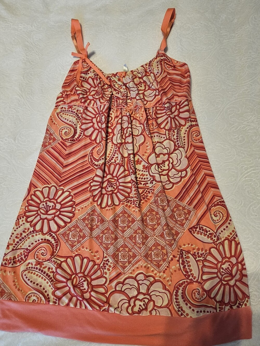 Ambrielle Floral Paisley Chemise Nightgown Adjustable Straps Coral Pink Women 1X